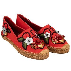 Dolce & Gabbana - Crystal Rose Flower Heart Shoes Espadrilles EUR 36